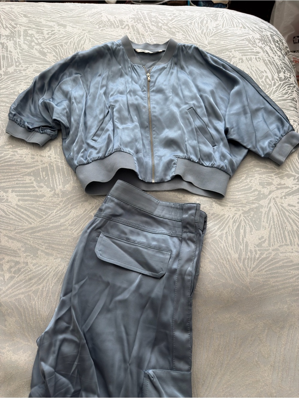 Zara Light Blue Satin Bomber Jacket